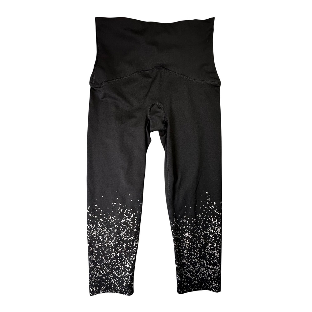 Spanx Black Silver Metallic Confetti Cropped Leggings High Waist Black Sporty S